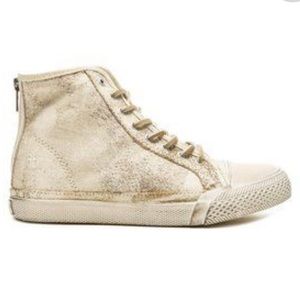 Frye Ivy high-top Distressed White Coated Canvas Sneaker 7.5
